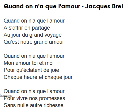 Quand On A Que L'amour Partition Pdf Jacques Brel